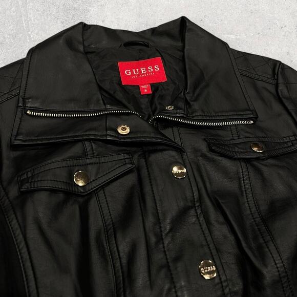 ★ Guess Y2K Quilted Black Slim Fit (Women’s) Faux Leather Jacket ★ - Picture 2 of 6